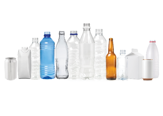 A row of plastic bottles that are available to dispose of in the container deposit scheme