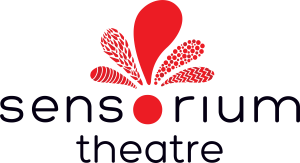 Black text states 'Sensorium Theatre', with a red 'o' from which sprouts five red bubble shapes.