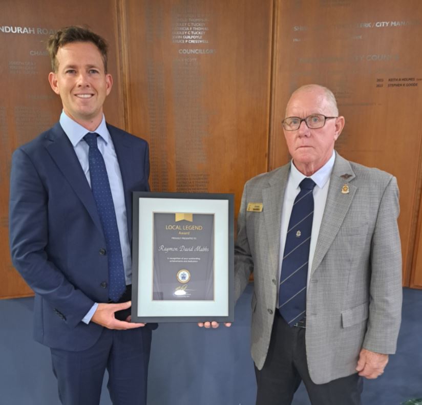 Mayor Rhys Williams stands with Local Legend recipient Dave Mabbs