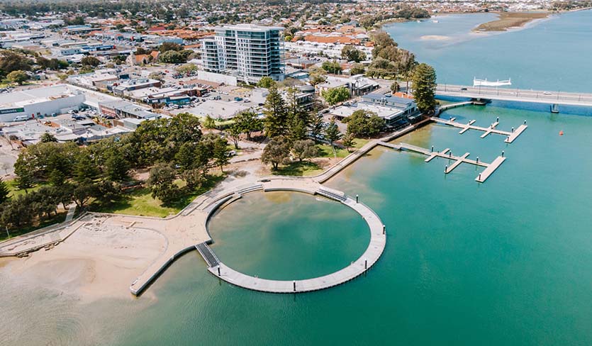 Aerial view of Eastern Foreshore circular estuary pool