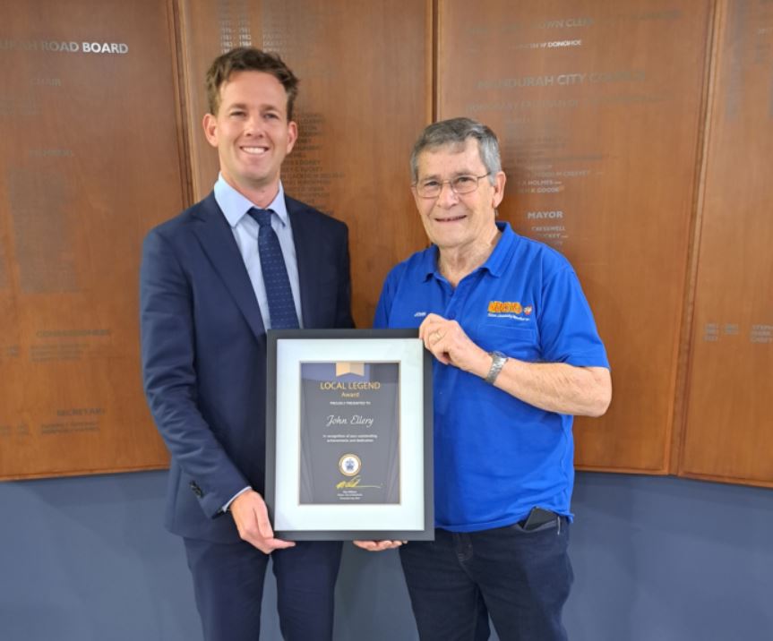 Mayor Rhys Williams stands next to Local Legend John Ellery