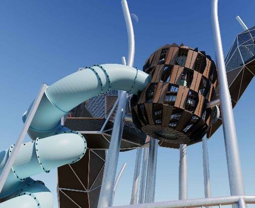 Twisty slide and play equipment as part of Western Foreshore play space