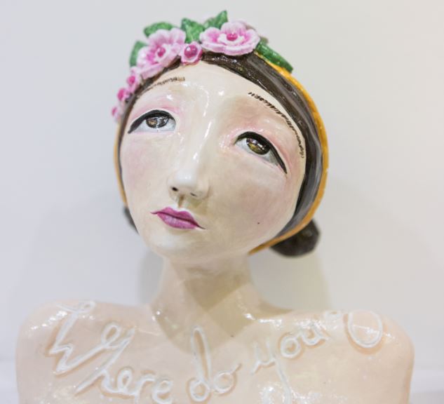 Artwork sculpture of woman's head and shoulders