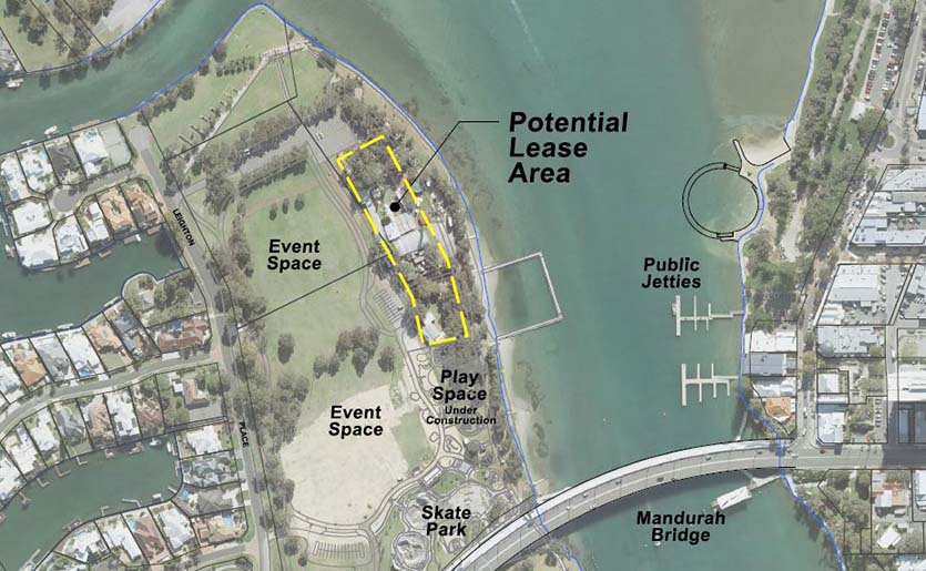 Aerial view map of Western Foreshore outlining potential lease area
