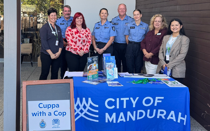 Police and City of Mandurah Staff attending Cuppa with a Cop event