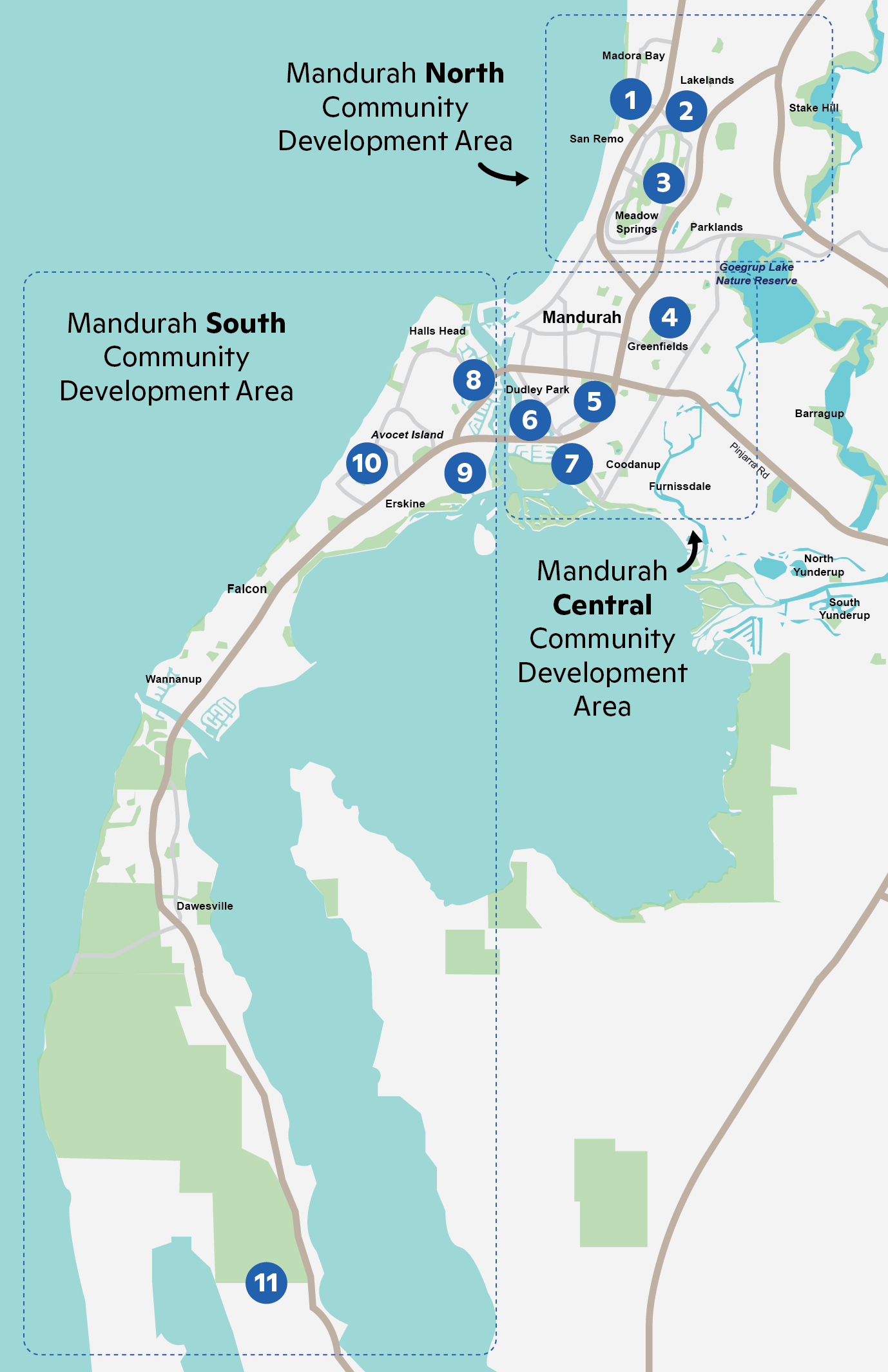 Map of 10 local resident groups in the City of Mandurah